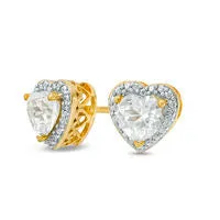 Goldia Earrings 50mm HeartShaped LabCreated White Sapphire and Diamond Accent Stud Earrings in Sterling Silver with 14K Gold Plate Goldia Earrings 50mm HeartShaped LabCreated White Sapphire and Diamond Accent Stud Earrings in Sterling Silver with 14K Gold Plate