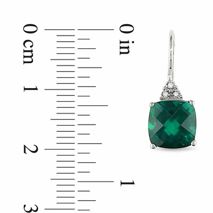 Goldia Earrings 80mm CushionCut LabCreated Emerald and Diamond Accent Drop Earrings in 10K White Gold Goldia Earrings 80mm CushionCut LabCreated Emerald and Diamond Accent Drop Earrings in 10K White Gold