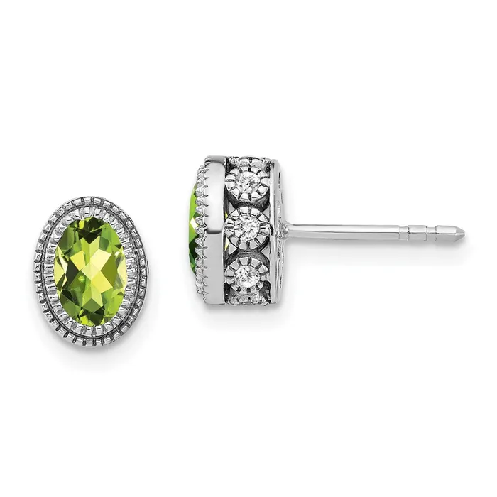 Goldia Earrings Solid 14k White Gold Oval Simulated Peridot and CZ Earrings Goldia Earrings Solid 14k White Gold Oval Simulated Peridot and CZ Earrings