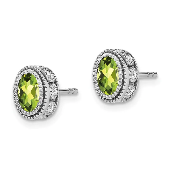 Goldia Earrings Solid 14k White Gold Oval Simulated Peridot and CZ Earrings