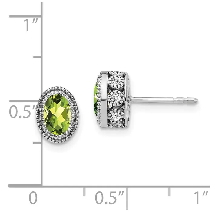 Goldia Earrings Solid 14k White Gold Oval Simulated Peridot and CZ Earrings