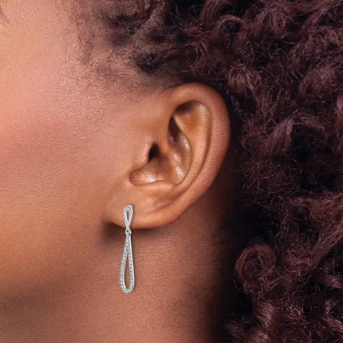 Goldia Earrings Solid 14k White Gold Polished Simulated CZ Teardrop Dangle Post Earrings