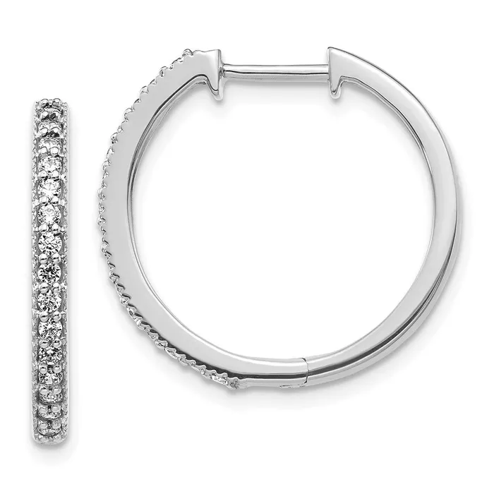 Goldia Earrings Solid 14k White Gold Simulated CZ Milgrain Hinged Hoop Earrings