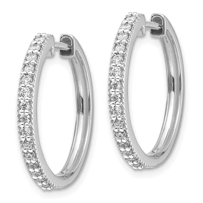 Goldia Earrings Solid 14k White Gold Simulated CZ Milgrain Hinged Hoop Earrings