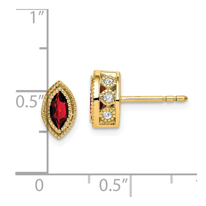 Goldia Earrings Solid 14k Yellow Gold Marquise Simulated Garnet and CZ Earrings