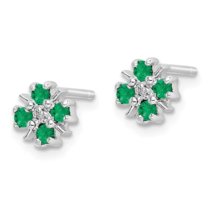 Goldia Earrings Sterling Silver Rhodium Emerald u0026 Diamond Post Earrings