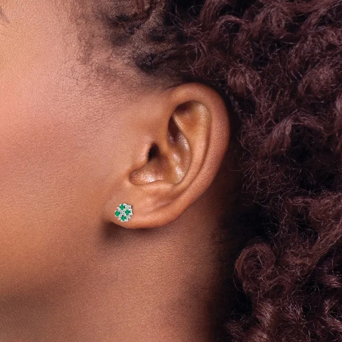 Goldia Earrings Sterling Silver Rhodium Emerald u0026 Diamond Post Earrings