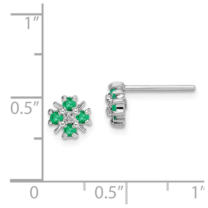 Goldia Earrings Sterling Silver Rhodium Emerald u0026 Diamond Post Earrings