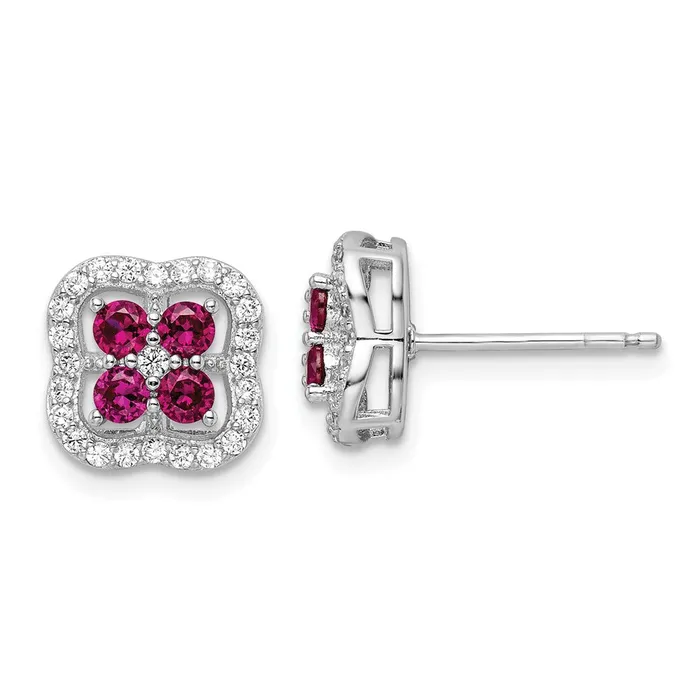 Goldia Earrings Sterling Silver Rhodiumplated Created Ruby and CZ Clover Post Earrings