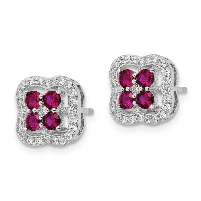 Goldia Earrings Sterling Silver Rhodiumplated Created Ruby and CZ Clover Post Earrings