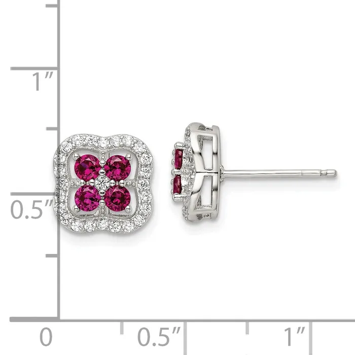 Goldia Earrings Sterling Silver Rhodiumplated Created Ruby and CZ Clover Post Earrings