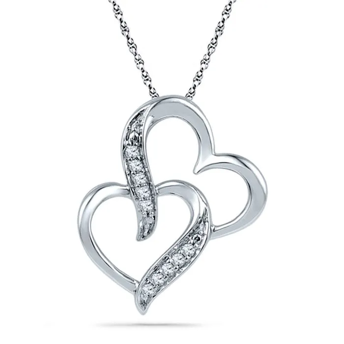 Goldia Necklaces 005 CT TW Natural Diamond Interlocking Hearts Pendant in 10K White Gold Goldia Necklaces 005 CT TW Natural Diamond Interlocking Hearts Pendant in 10K White Gold