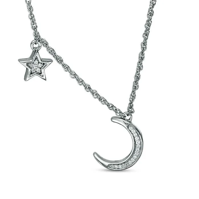 Goldia Necklaces 007 CT TW Natural Diamond Crescent Moon and Star Necklace in Sterling Silver Goldia Necklaces 007 CT TW Natural Diamond Crescent Moon and Star Necklace in Sterling Silver