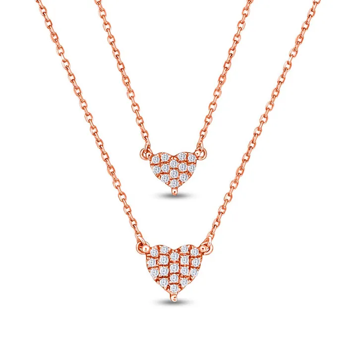 Goldia Necklaces 01 CT TW Natural Diamond Double Heart Double Strand Layered Necklace in 10K Rose Gold Goldia Necklaces 01 CT TW Natural Diamond Double Heart Double Strand Layered Necklace in 10K Rose Gold