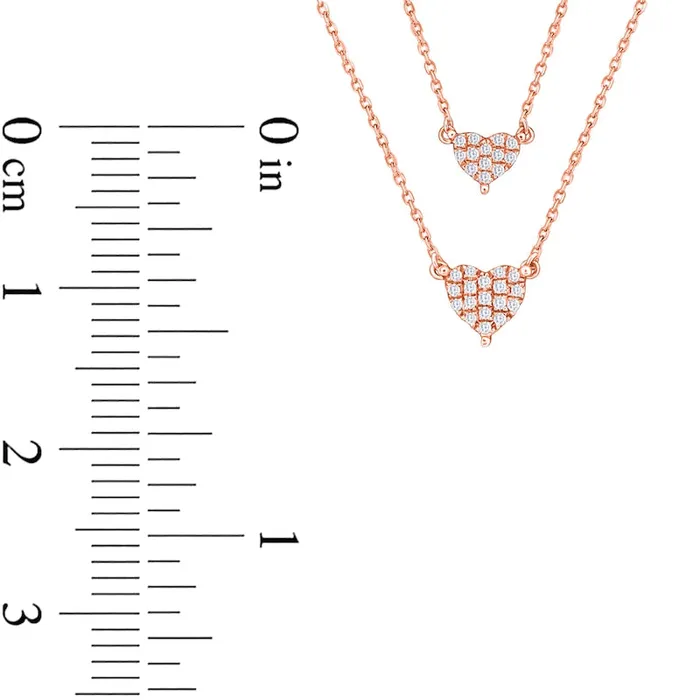 Goldia Necklaces 01 CT TW Natural Diamond Double Heart Double Strand Layered Necklace in 10K Rose Gold Goldia Necklaces 01 CT TW Natural Diamond Double Heart Double Strand Layered Necklace in 10K Rose Gold