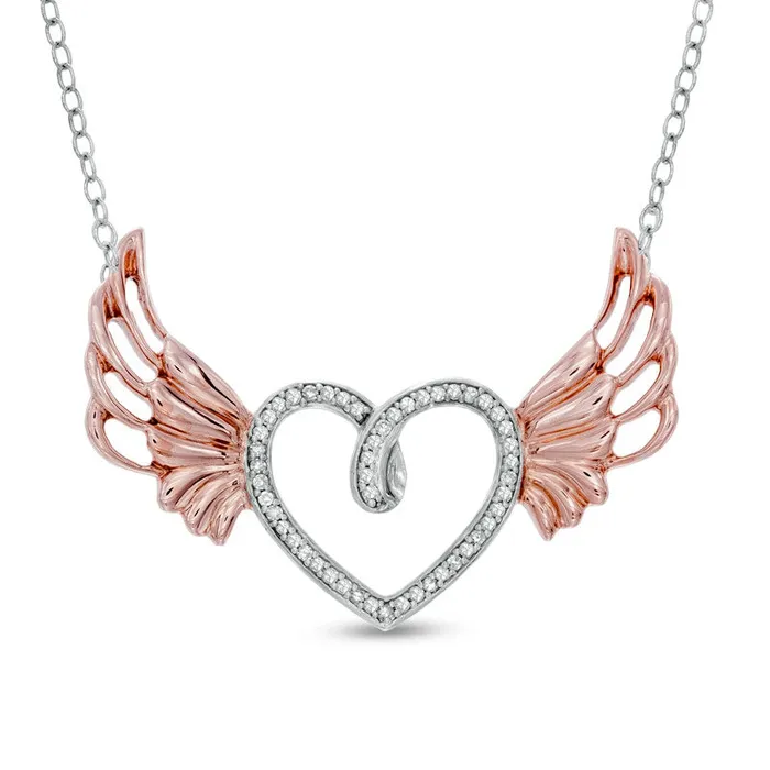 Goldia Necklaces 013 CT TW Natural Diamond Heart with Wings Pendant in Sterling Silver and 10K Rose Gold Goldia Necklaces 013 CT TW Natural Diamond Heart with Wings Pendant in Sterling Silver and 10K Rose Gold