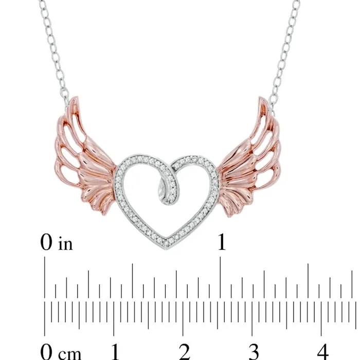 Goldia Necklaces 013 CT TW Natural Diamond Heart with Wings Pendant in Sterling Silver and 10K Rose Gold Goldia Necklaces 013 CT TW Natural Diamond Heart with Wings Pendant in Sterling Silver and 10K Rose Gold