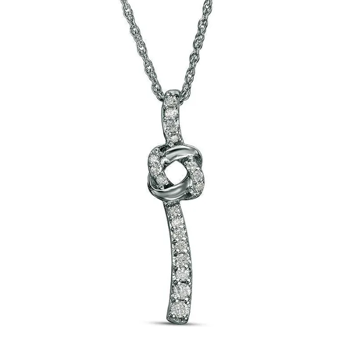 Goldia Necklaces 017 CT TW Natural Diamond Love Knot Pendant in Sterling Silver