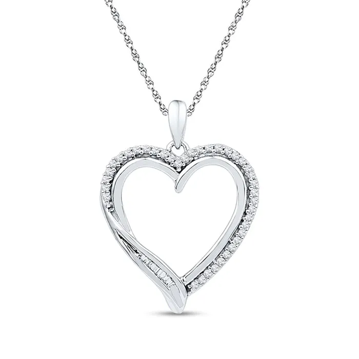Goldia Necklaces 02 CT TW Natural Diamond Heart Pendant in Sterling Silver