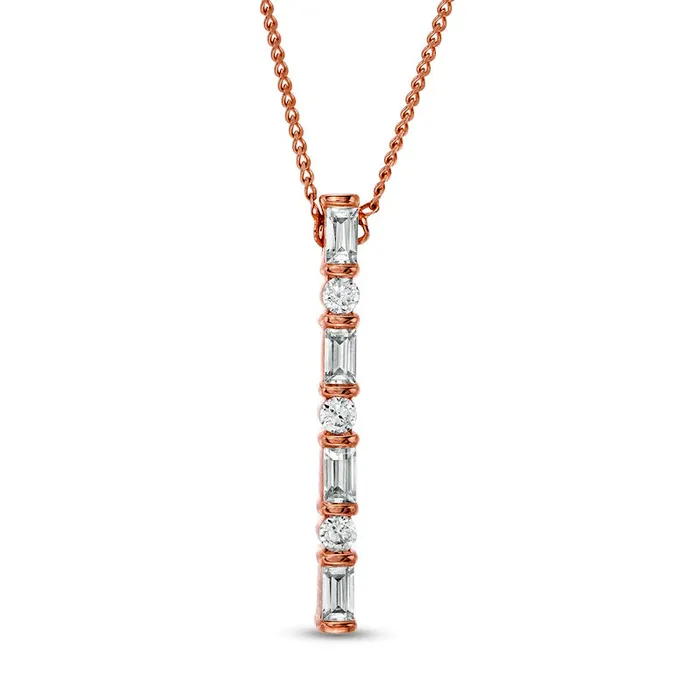 Goldia Necklaces 025 CT TW Baguette and Round Natural Diamond Vertical Bar Pendant in 10K Rose Gold Goldia Necklaces 025 CT TW Baguette and Round Natural Diamond Vertical Bar Pendant in 10K Rose Gold
