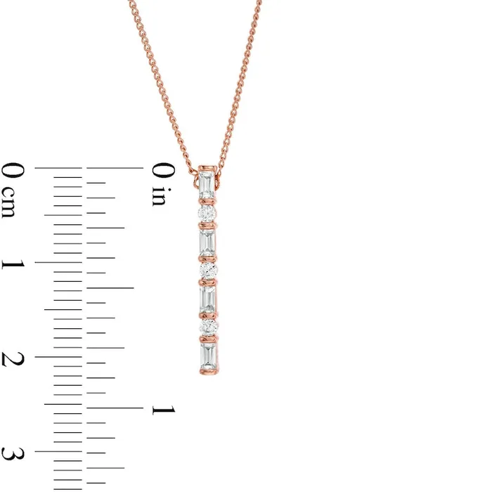 Goldia Necklaces 025 CT TW Baguette and Round Natural Diamond Vertical Bar Pendant in 10K Rose Gold Goldia Necklaces 025 CT TW Baguette and Round Natural Diamond Vertical Bar Pendant in 10K Rose Gold
