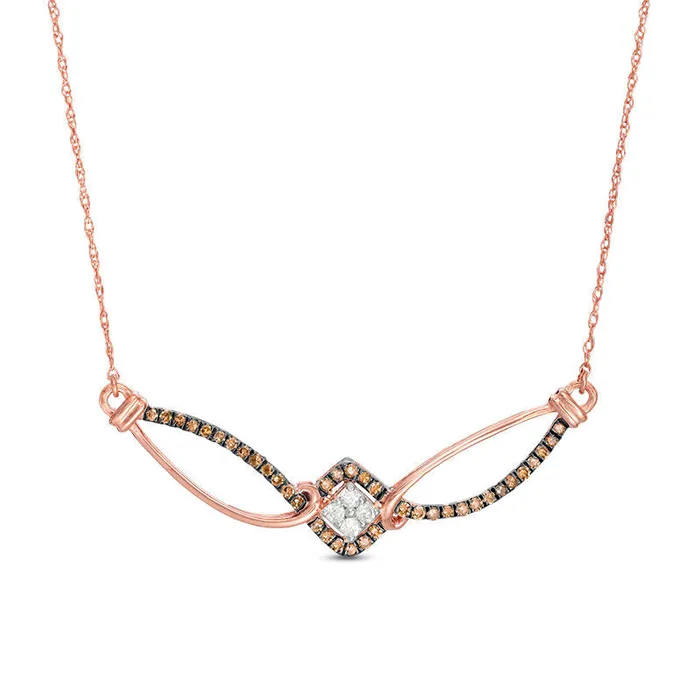 Goldia Necklaces 025 CT TW Champagne and White Natural Diamond Bypass Swirl Necklace in 10K Rose Gold Goldia Necklaces 025 CT TW Champagne and White Natural Diamond Bypass Swirl Necklace in 10K Rose Gold