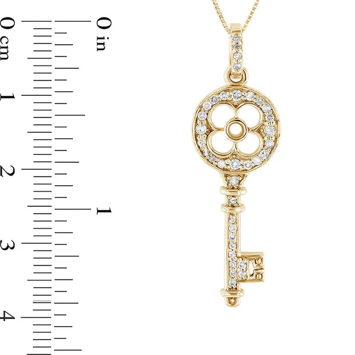 Goldia Necklaces 025 CT TW Natural Diamond CloverTop Key Pendant in 14K Gold Goldia Necklaces 025 CT TW Natural Diamond CloverTop Key Pendant in 14K Gold