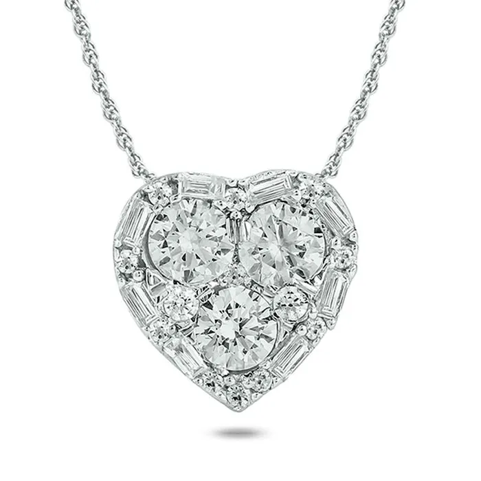 Goldia Necklaces 063 CT TW Baguette and Round Natural Diamond Heart Frame Pendant in 10K White Gold Goldia Necklaces 063 CT TW Baguette and Round Natural Diamond Heart Frame Pendant in 10K White Gold