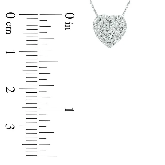 Goldia Necklaces 063 CT TW Baguette and Round Natural Diamond Heart Frame Pendant in 10K White Gold Goldia Necklaces 063 CT TW Baguette and Round Natural Diamond Heart Frame Pendant in 10K White Gold