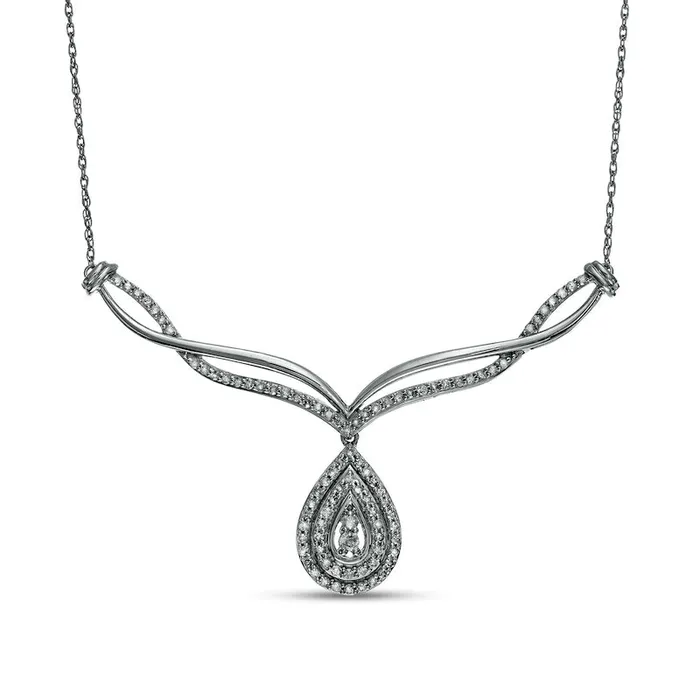 Goldia Necklaces 063 CT TW Natural Diamond Teardrop Necklace in 10K White Gold Goldia Necklaces 063 CT TW Natural Diamond Teardrop Necklace in 10K White Gold