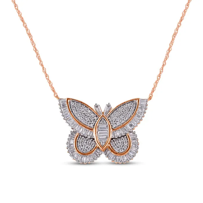 Goldia Necklaces 1 CT TW Composite Natural Diamond Butterfly Necklace in 10K Rose Gold Goldia Necklaces 1 CT TW Composite Natural Diamond Butterfly Necklace in 10K Rose Gold