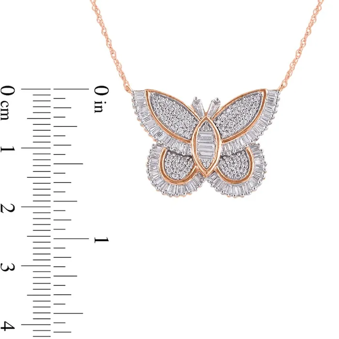 Goldia Necklaces 1 CT TW Composite Natural Diamond Butterfly Necklace in 10K Rose Gold Goldia Necklaces 1 CT TW Composite Natural Diamond Butterfly Necklace in 10K Rose Gold