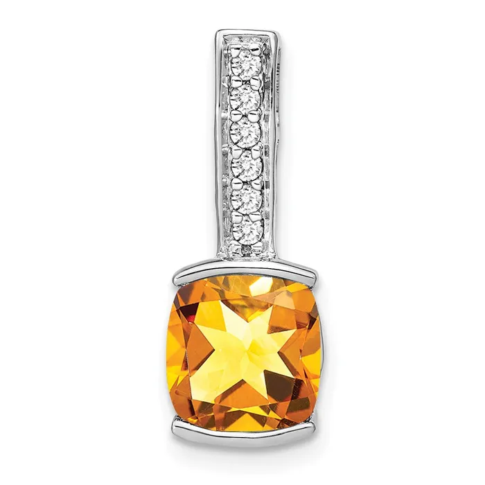 Goldia Necklaces 14K White Gold Cushion Citrine and Real Diamond Pendant