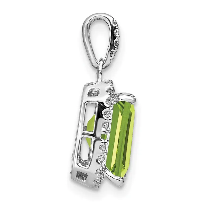 Goldia Necklaces 14k White Gold Emeraldcut Peridot and Real Diamond Halo Pendant