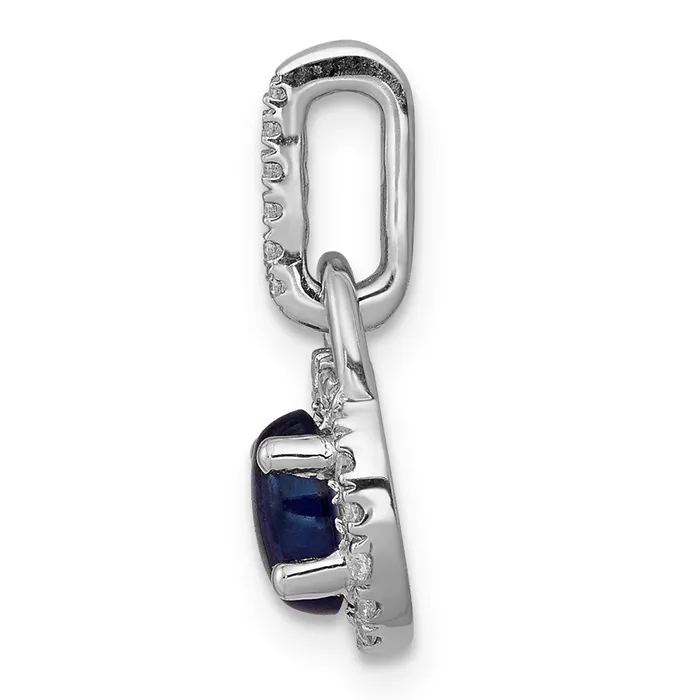 Goldia Necklaces 14k White Gold Halo Real Diamond and Cabochon Sapphire Pendant