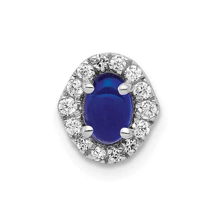 Goldia Necklaces 14k White Gold Real Diamond and Cabochon Sapphire Halo Chain Slide Goldia Necklaces 14k White Gold Real Diamond and Cabochon Sapphire Halo Chain Slide