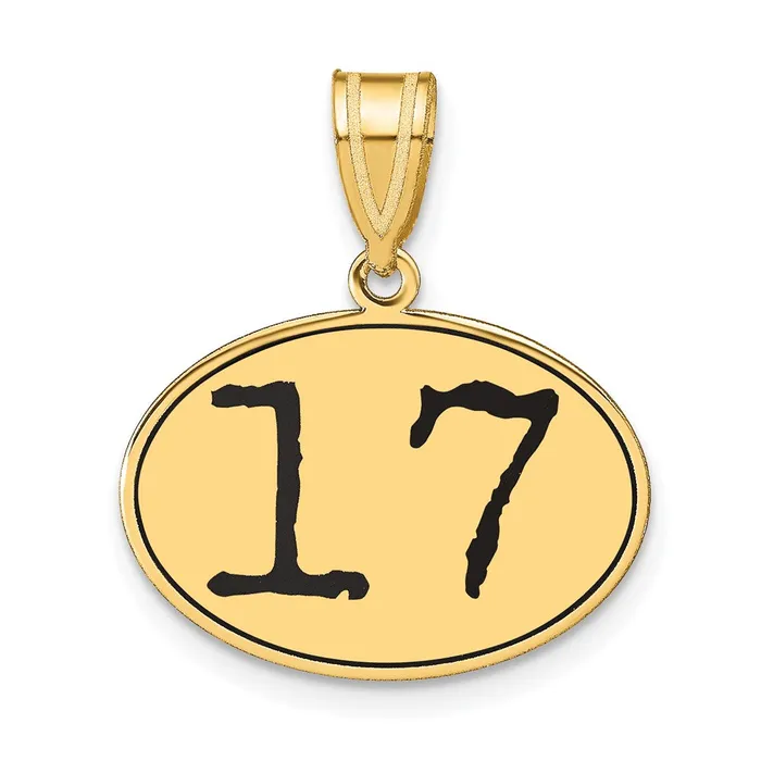 Goldia Necklaces 14k Yellow Gold Polished Number 17 Black Enamel Oval Pendant