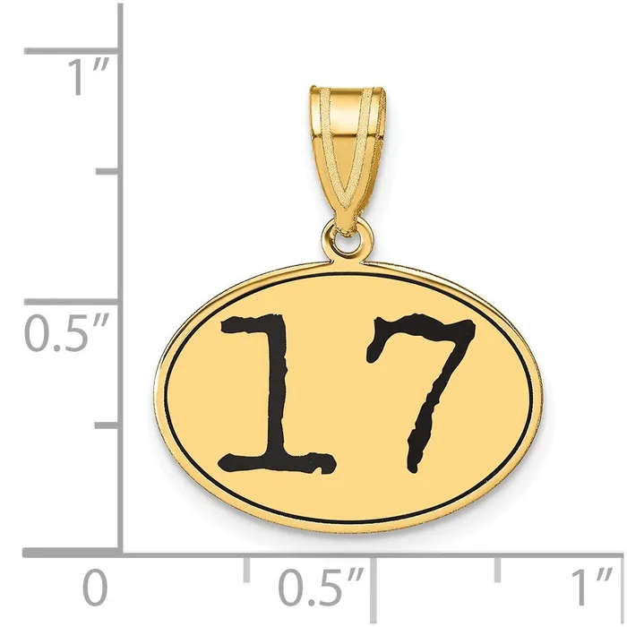 Goldia Necklaces 14k Yellow Gold Polished Number 17 Black Enamel Oval Pendant