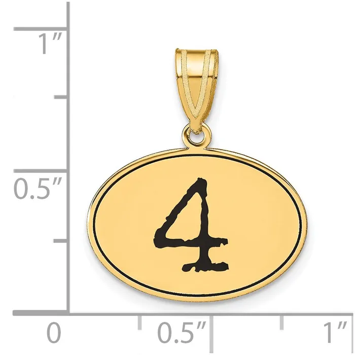 Goldia Necklaces 14k Yellow Gold Polished Number 4 Black Enamel Oval Pendant
