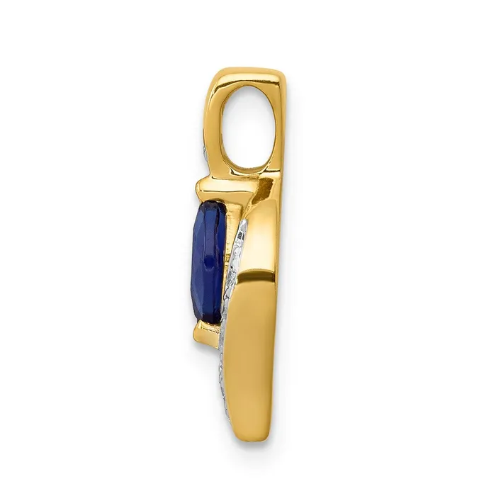 Goldia Necklaces 14K Yellow Gold Real Diamond and Marquise 29 Sapphire Pendant