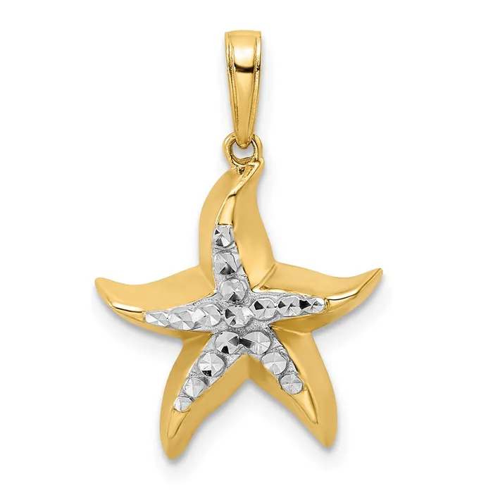 Goldia Necklaces 14k Yellow Rhodium Gold and White Rhodium Diamondcut Starfish Pendant Goldia Necklaces 14k Yellow Rhodium Gold and White Rhodium Diamondcut Starfish Pendant