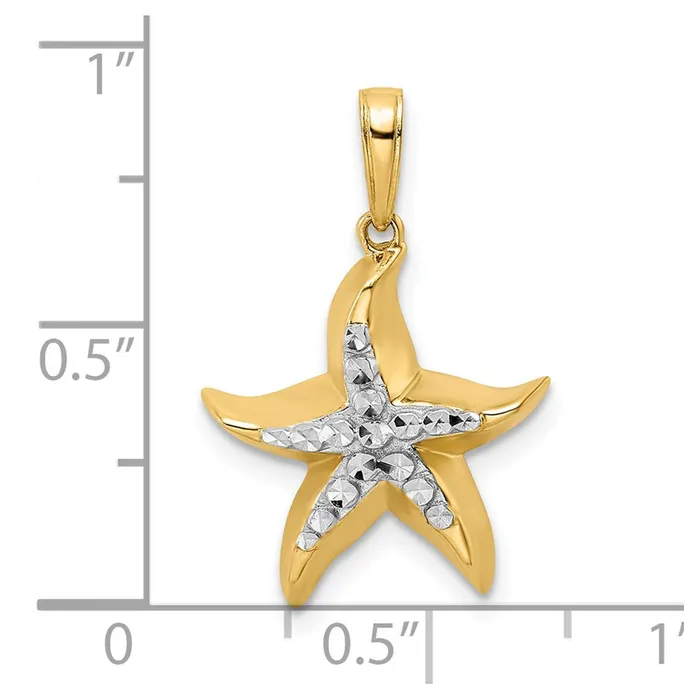 Goldia Necklaces 14k Yellow Rhodium Gold and White Rhodium Diamondcut Starfish Pendant