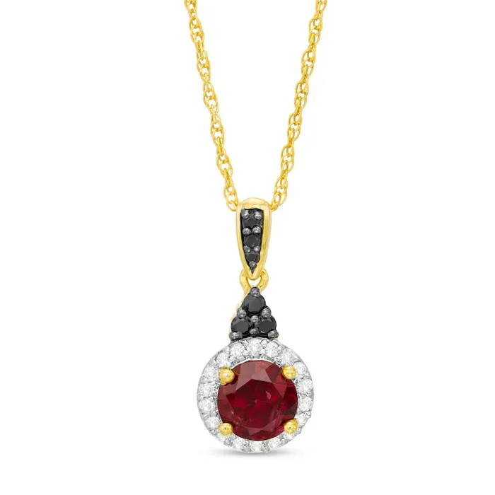 Goldia Necklaces 60mm Garnet LabCreated White Sapphire and 007 CT TW Enhanced Black Diamond Pendant in Sterling Silver and 14K GP Goldia Necklaces 60mm Garnet LabCreated White Sapphire and 007 CT TW Enhanced Black Diamond Pendant in Sterling Silver and 14K GP