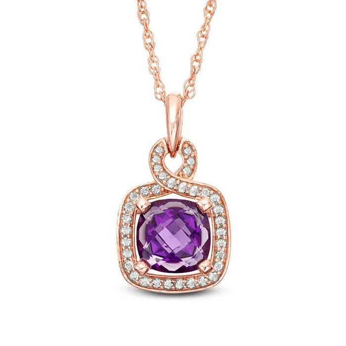 Goldia Necklaces 70mm CushionCut Amethyst and LabCreated White Sapphire Frame Loop Pendant in Sterling Silver with 14K Rose Gold Plate Goldia Necklaces 70mm CushionCut Amethyst and LabCreated White Sapphire Frame Loop Pendant in Sterling Silver with 14K Rose Gold Plate