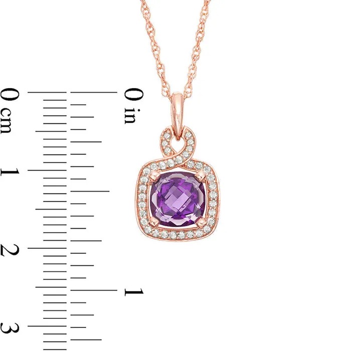 Goldia Necklaces 70mm CushionCut Amethyst and LabCreated White Sapphire Frame Loop Pendant in Sterling Silver with 14K Rose Gold Plate Goldia Necklaces 70mm CushionCut Amethyst and LabCreated White Sapphire Frame Loop Pendant in Sterling Silver with 14K Rose Gold Plate