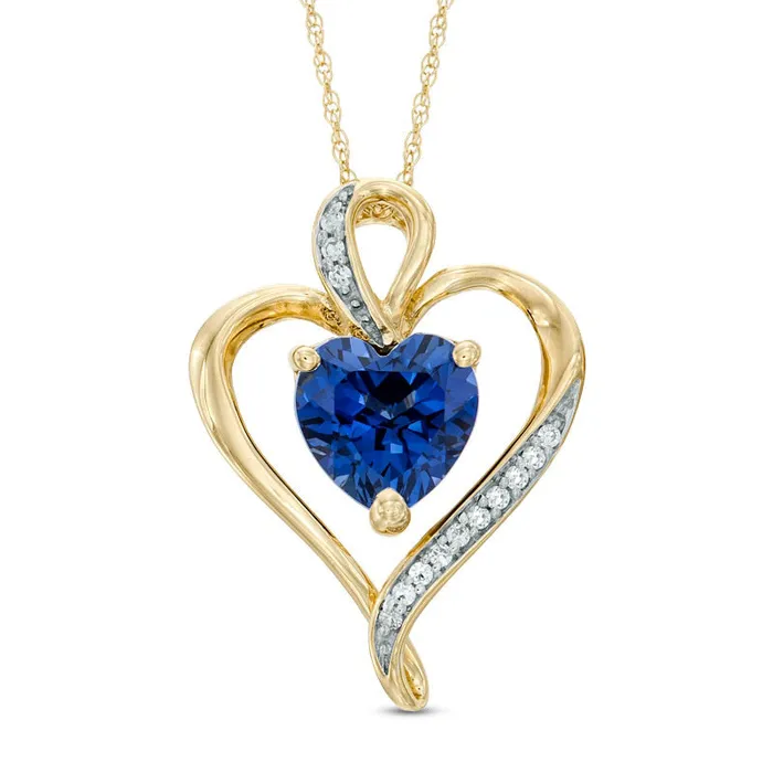 Goldia Necklaces 80mm HeartShaped LabCreated Blue and White Sapphire Heart Pendant in Sterling Silver with 14K Gold Plate Goldia Necklaces 80mm HeartShaped LabCreated Blue and White Sapphire Heart Pendant in Sterling Silver with 14K Gold Plate