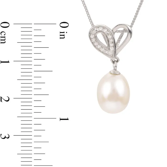 Goldia Necklaces 9095mm Oval Cultured Freshwater Pearl and White Topaz Double Loop Heart Pendant in Sterling Silver Goldia Necklaces 9095mm Oval Cultured Freshwater Pearl and White Topaz Double Loop Heart Pendant in Sterling Silver
