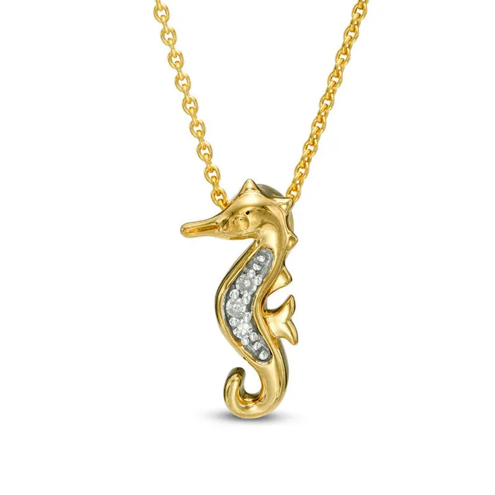 Goldia Necklaces Natural Diamond Accent Seahorse Pendant in 10K Yellow Gold