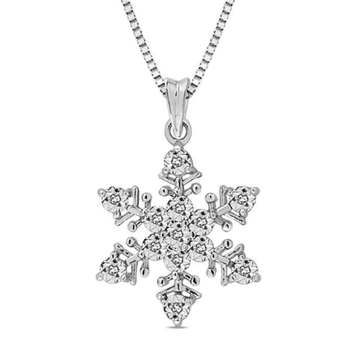 Goldia Necklaces Natural Diamond Accent Snowflake Pendant in Sterling Silver Goldia Necklaces Natural Diamond Accent Snowflake Pendant in Sterling Silver