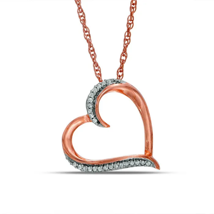 Goldia Necklaces Natural Diamond Accent Tilted Heart in 10K Rose Gold